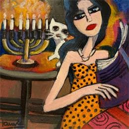 Gemälde La liseuse et son chat von Fauve | Gemälde Figurativ Acryl Alltagsszenen, Porträt