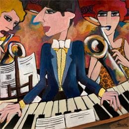 Gemälde Pianiste à l'honneur von Fauve | Gemälde Figurativ Acryl Alltagsszenen, Porträt