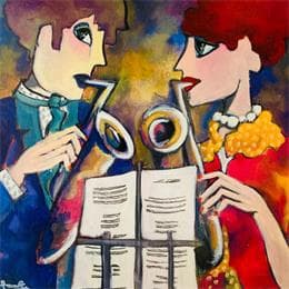 Gemälde Duo von Fauve | Gemälde Figurativ Acryl Alltagsszenen, Porträt