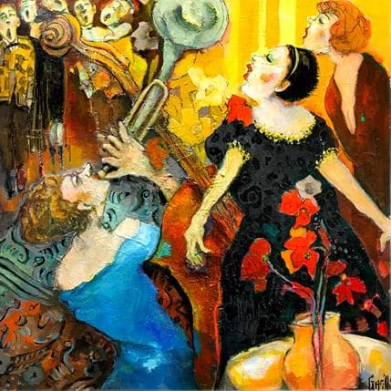 Peinture Diva à la robe noire par Garilli Nicole | Tableau Figuratif Huile scènes de vie