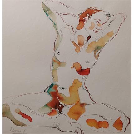 Pintura méline accroupie por Brunel Sébastien | Pintura Figurative Watercolor Nude