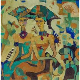 Pintura NEFERTITIE CON SU HERMANA por Sundblad Silvina | Pintura Figurative Acrylic, Oil Life style