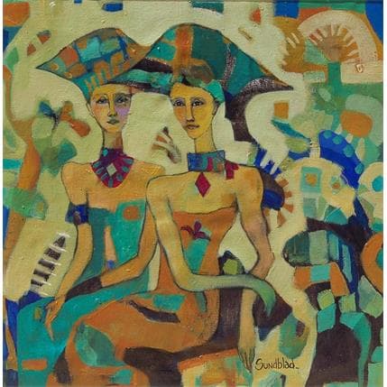 Peinture NEFERTITIE CON SU HERMANA par Sundblad Silvina | Tableau Figuratif Acrylique, Huile scènes de vie