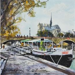 Pintura Quai de Seine - vue Notre Dame por Lallemand Yves | Pintura Figurative Acrylic Life style, Urban