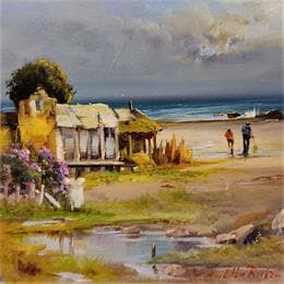 Painting Caseta pescadores by Cabello Ruiz Jose | Painting Figurative Oil Landscapes