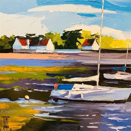 Peinture Voiliers à marée basse par Tual Pierrick | Tableau
