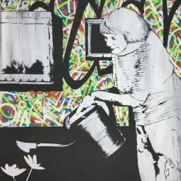 Pintura flowers in the museum por Di Vicino Gaudio Alessandro | Pintura Street art Acrylic, Graffiti Life style