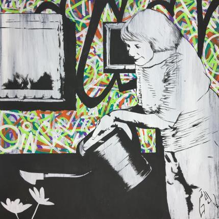 Peinture flowers in the museum par Di Vicino Gaudio Alessandro | Tableau Street Art Acrylique, Graffiti scènes de vie