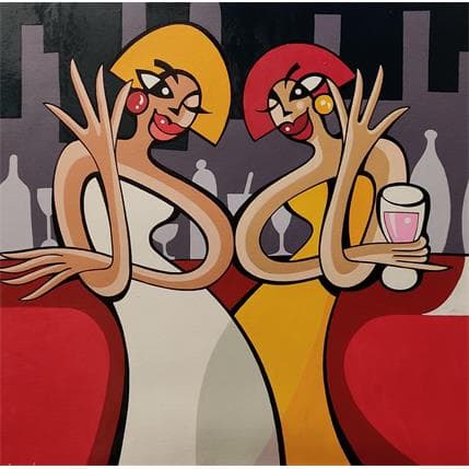 Peinture CONVERSATION APRES MINUIT par Lopez Alfredo | Tableau Figuratif Acrylique scènes de vie