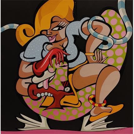 Peinture LA POULETTE ET LE CANARD par Lopez Alfredo | Tableau Figuratif Acrylique scènes de vie