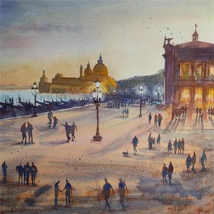 Peinture Piazza Glow par Jones Henry | Tableau Figuratif Aquarelle Urbain