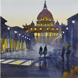 Painting Vatican vespas by Jones Henry | Painting Figurative Watercolor Urban