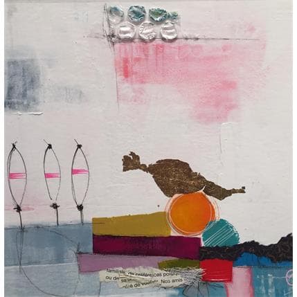 Painting La plage des 3 parasols by Lau Blou | Painting Abstract Acrylic Minimalist