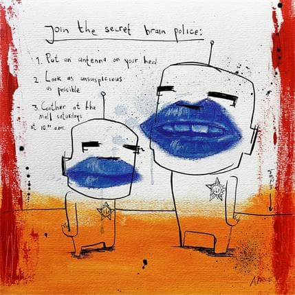 Peinture Secret brain police par Arens Jan hein | Tableau Art Singulier Acrylique scènes de vie