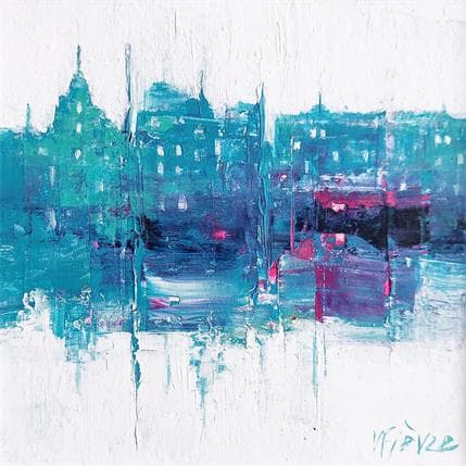 Peinture Vue en bleu sur la ville par Fièvre Véronique | Tableau Figuratif Acrylique Urbain