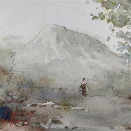 Peinture La balade par Gutierrez | Tableau Figuratif Aquarelle scènes de vie