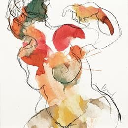 Pintura Allison une main levée por Brunel Sébastien | Pintura Figurative Watercolor Nude