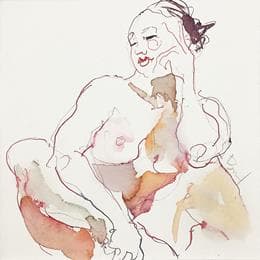 Pintura Pauline pensive por Brunel Sébastien | Pintura Figurative Watercolor Nude