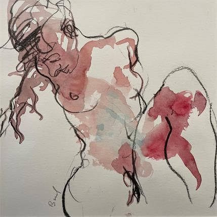 Peinture Sarah accroupie 1 par Brunel Sébastien | Tableau Figuratif Aquarelle Nu