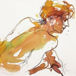 Pintura Anaïs de profil por Brunel Sébastien | Pintura Figurative Watercolor Nude
