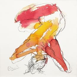 Pintura Méline mains sur la nuque por Brunel Sébastien | Pintura Figurative Watercolor Nude