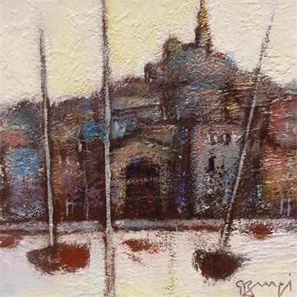 Peinture AK119 VIEUX PORT BLEU I par Burgi Roger | Tableau Figuratif Acrylique Paysages