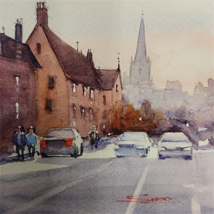 Peinture City roads 2 par Dandapat Swarup | Tableau Figuratif Aquarelle Scènes de vie