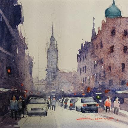 Peinture City roads 3 par Dandapat Swarup | Tableau Figuratif Aquarelle Urbain