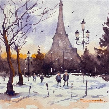 Gemälde The white city von Dandapat Swarup | Gemälde Figurativ Aquarell Alltagsszenen, Landschaften, Urban