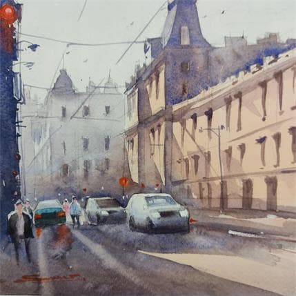 Peinture Morning lights 2 par Dandapat Swarup | Tableau Figuratif Aquarelle Urbain