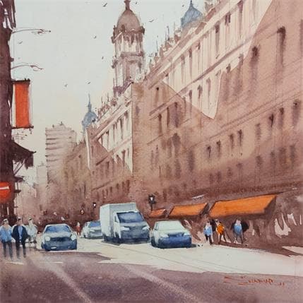 Peinture City of light 2 par Dandapat Swarup | Tableau Figuratif Aquarelle Urbain