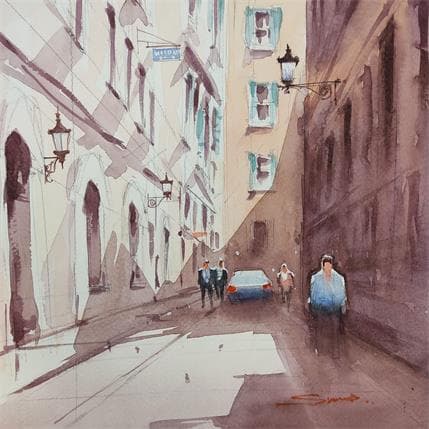 Peinture Paris alley par Dandapat Swarup | Tableau Figuratif Aquarelle Urbain