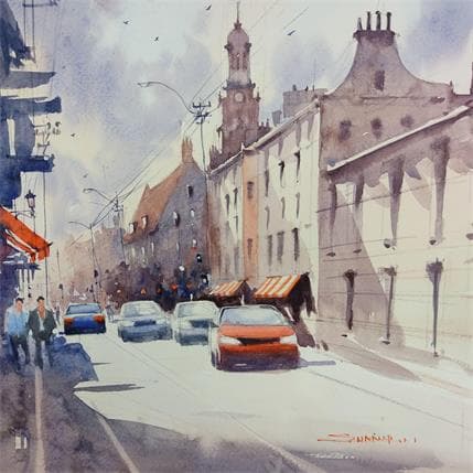 Gemälde City of light von Dandapat Swarup | Gemälde Figurativ Aquarell Urban