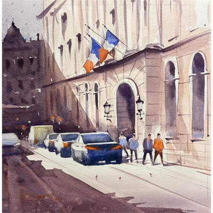 Peinture City lights par Dandapat Swarup | Tableau Figuratif Aquarelle Paysages, Scènes de vie, Urbain