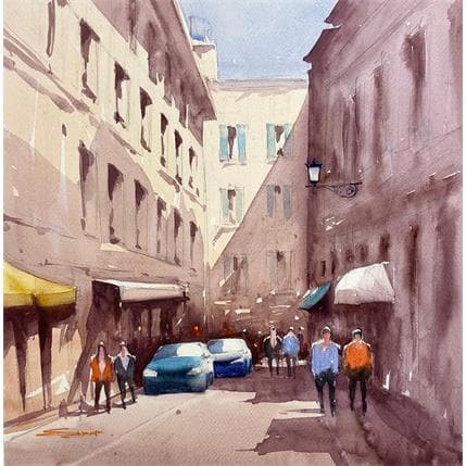 Peinture City aley par Dandapat Swarup | Tableau Figuratif Aquarelle Paysages, Scènes de vie, Urbain