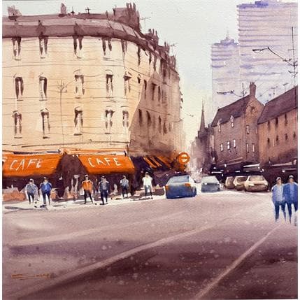 Peinture Morning coffe par Dandapat Swarup | Tableau Figuratif Aquarelle Paysages, Scènes de vie, Urbain