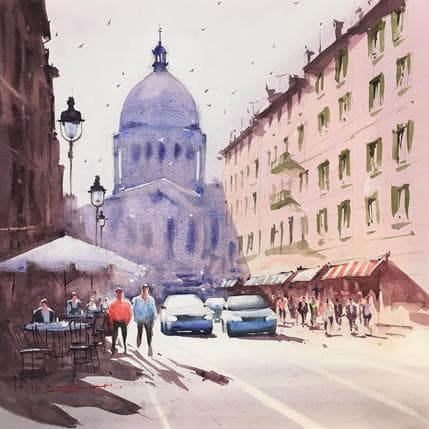 Gemälde Rue de Soufflot von Dandapat Swarup | Gemälde Figurativ Aquarell Urban