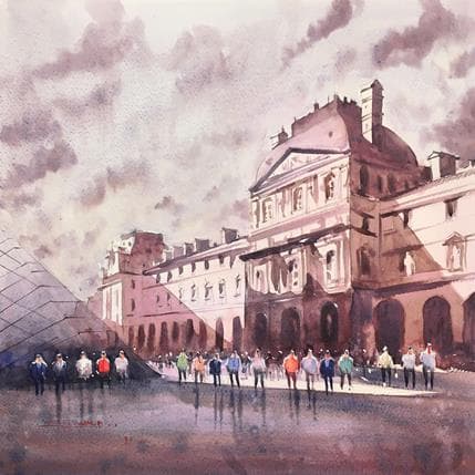 Gemälde Louvre in the sun von Dandapat Swarup | Gemälde Figurativ Aquarell Urban
