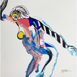 Peinture Révérence bleue par Cressanne | Tableau Art Singulier Acrylique Nu