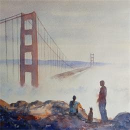 Pintura Golden Gate Fog por Jones Henry | Pintura Figurative Watercolor Life style