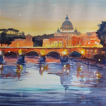 Painting Tiber Glow by Jones Henry | Painting Figurative Watercolor Urban