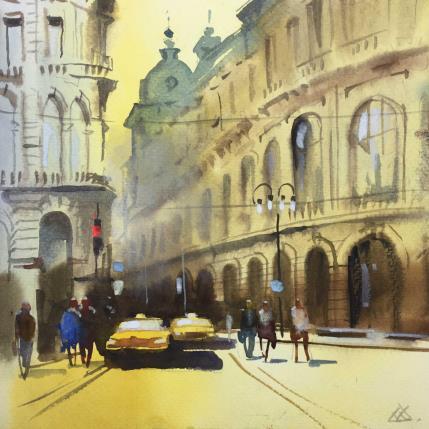 Peinture Golden hour par Khodakivskyi Vasily | Tableau Figuratif Aquarelle Urbain