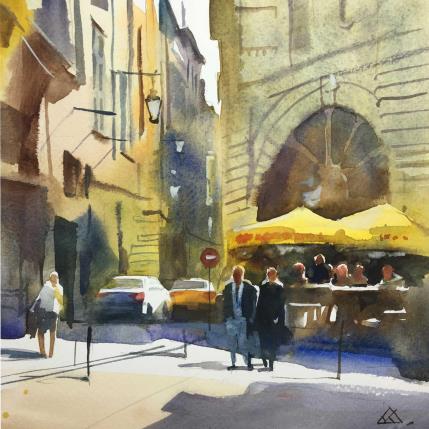 Peinture Attablès par Khodakivskyi Vasily | Tableau Figuratif Aquarelle Urbain