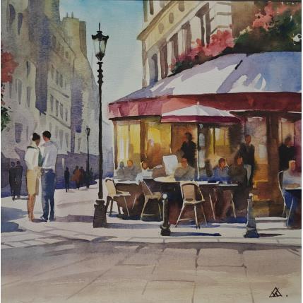 Peinture Café sur les pavés par Khodakivskyi Vasily | Tableau  Aquarelle