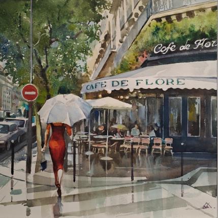 Peinture La passante du café de Flore par Khodakivskyi Vasily | Tableau  Aquarelle