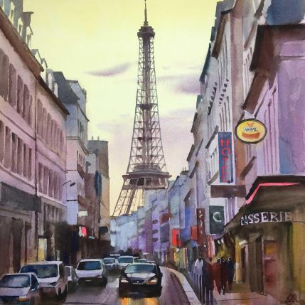 Peinture La dame dans l'aube par Khodakivskyi Vasily | Tableau Figuratif Aquarelle Urbain