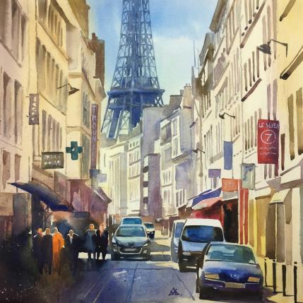 Peinture Regarde comme elle s'éleve par Khodakivskyi Vasily | Tableau Figuratif Aquarelle Urbain