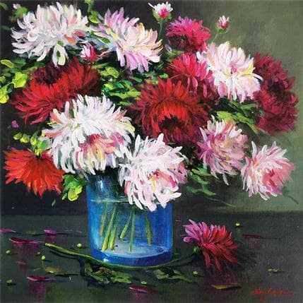Peinture Dalias par Chico Souza | Tableau Figuratif Huile Natures mortes