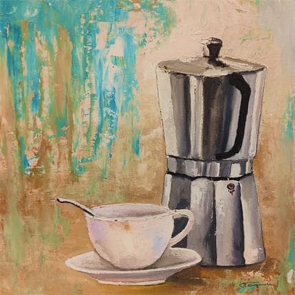 Peinture Cafetière italienne par Tognet | Tableau Figuratif Huile Natures mortes