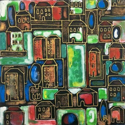 Peinture G88 Green town par Ragas Huub | Tableau Figuratif Acrylique Urbain